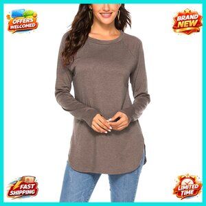 Casual Batwing Long Sleeve Tunic Top, Loose Fit, Stretch Cotton Blend, S-XXL